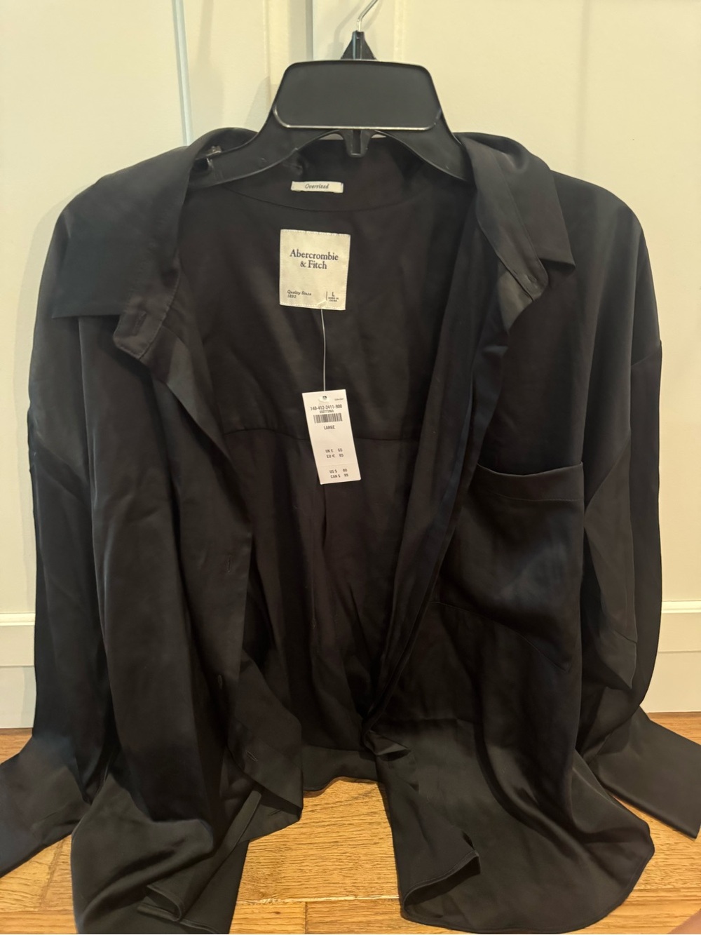 Abercrombie & Fitch Black Satin Relaxed Button-Front Shirt